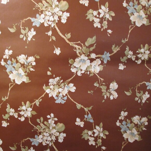 Vintage 1980s Brown Floral Wallpaper - Picture 2 of 11